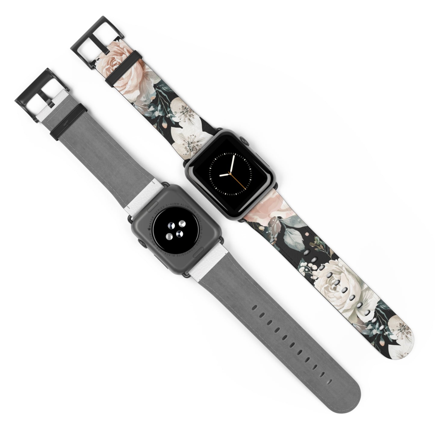 Sophisticated Floral Chic Apple Watch Band, Elegant Rose and Peony Design Strap, Modern Botanical Smartwatch Accessory. Apple Watch Band Apple Watch Straps For Series 4 5 6 7 8 9 ULTRA SE 38/40/41mm & 42/44/45mm Vegan Faux Leather Band