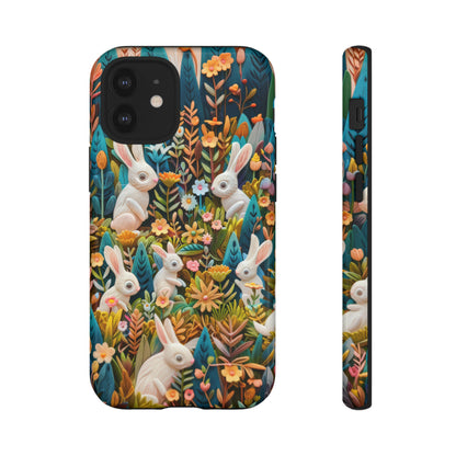 Mystical Garden Bunnies iPhone Case, Enchanted Floral Wonderland, Durable Protective Cover, Tough Phone Cases