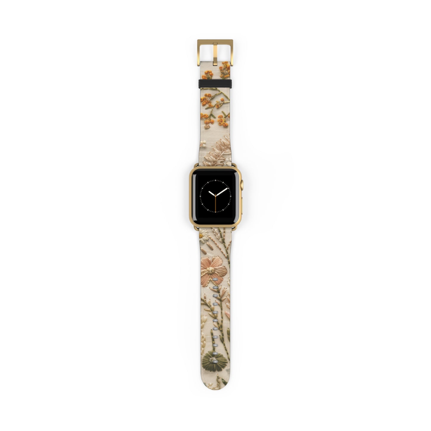 Apple Watch-Armband mit natürlicher botanischer Illustration, elegantes beiges Blumendesign, neutral getöntes Smartwatch-Armband. Apple Watch-Armbänder für die Serie 4, 5, 6, 7, 8, 9, ULTRA SE, 38/40/41 mm und 42/44/45 mm, veganes Kunstlederarmband