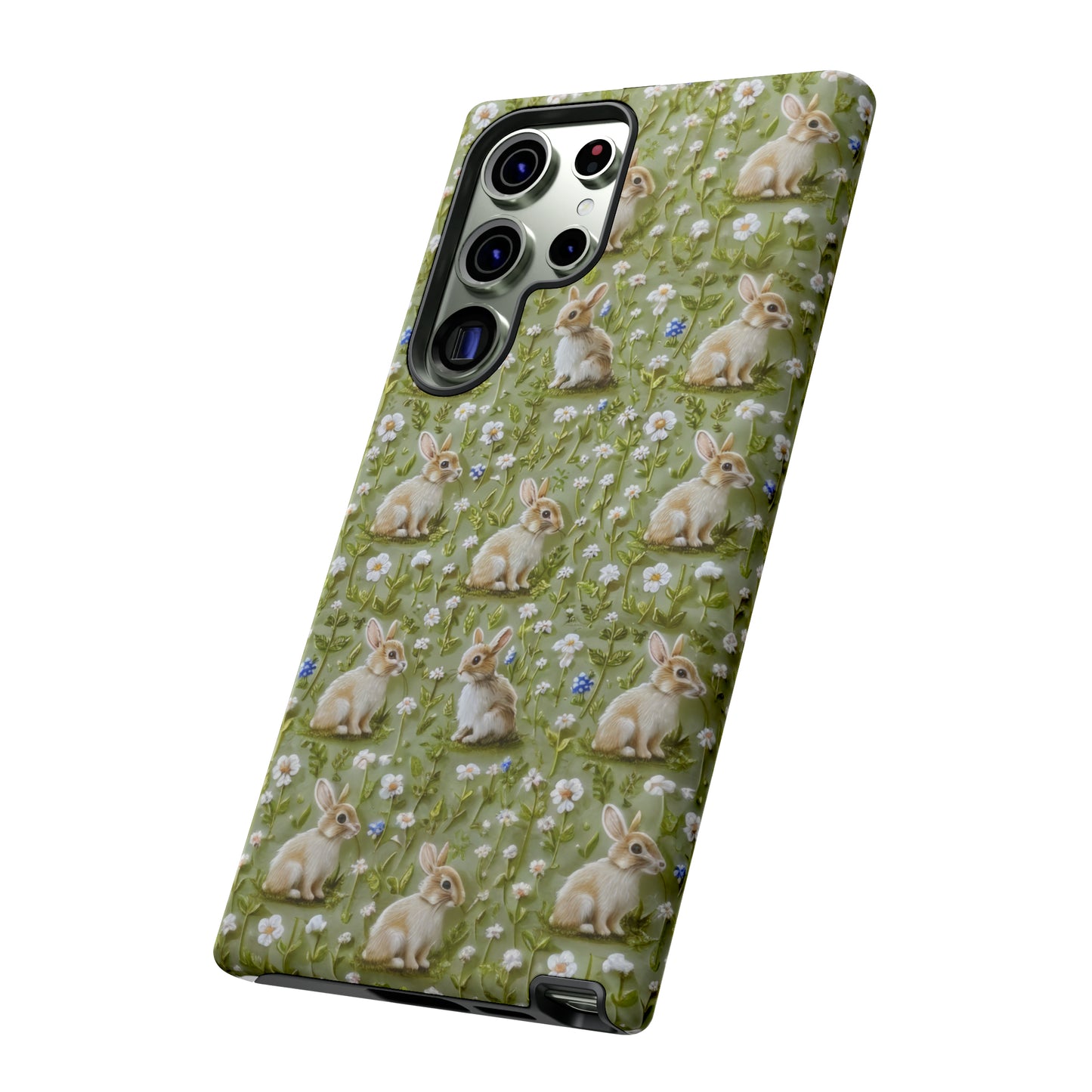 Custodia per iPhone Meadow Rabbits, design Serene Spring Wildlife, custodia protettiva di ispirazione ecologica, custodie per telefoni resistenti