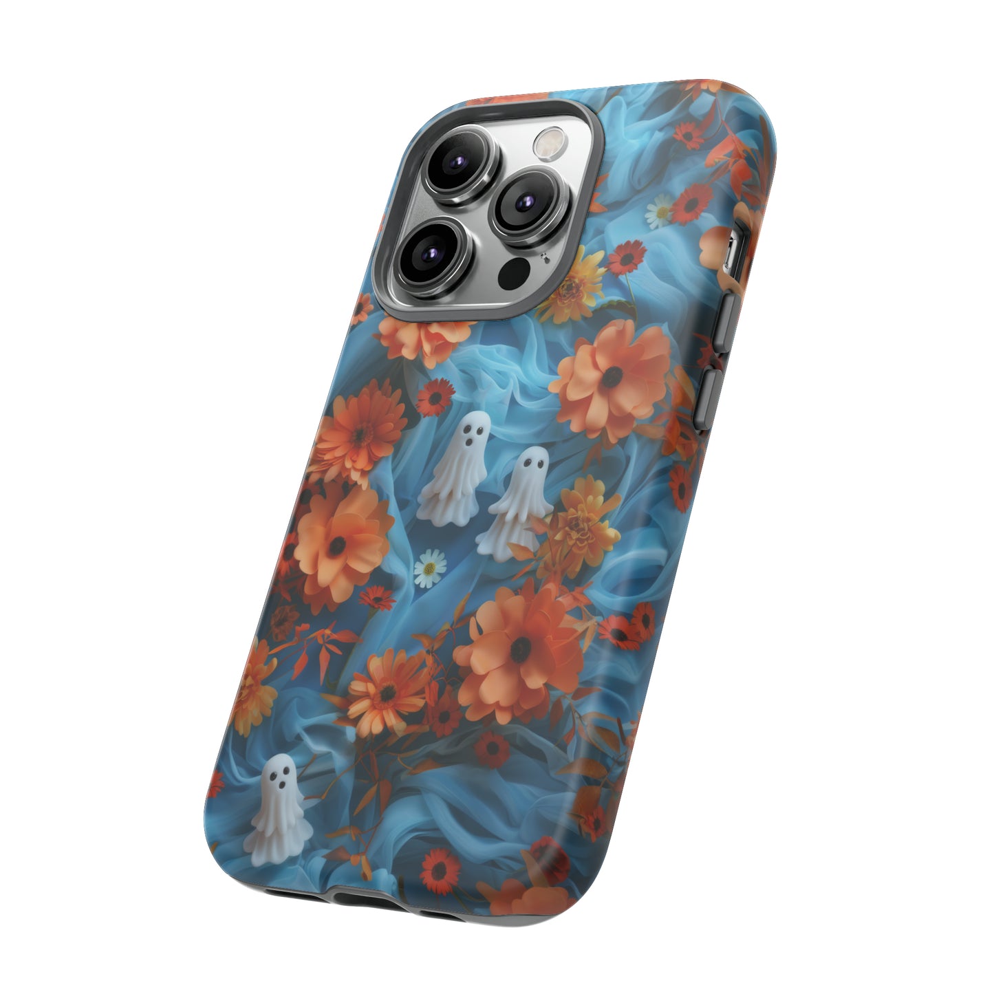 Gruselige florale Halloween Handyhülle, Herbstliche Geister und Blumen Design Hülle für Smartphones, Robuste Handyhüllen