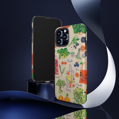 Custodia per telefono a tema di generi alimentari sostenibili, cover dal design ecologico per lo shopping per smartphone, custodie per telefoni resistenti 