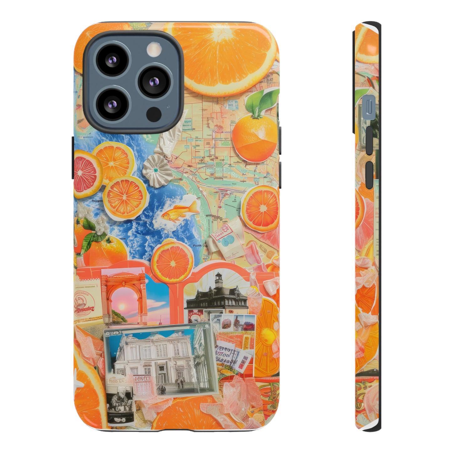 Custodia per telefono collage da viaggio Citrus Escape, design vivace per le vacanze estive per smartphone, custodie resistenti 