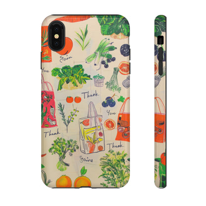 Custodia per telefono a tema di generi alimentari sostenibili, cover dal design ecologico per lo shopping per smartphone, custodie per telefoni resistenti 