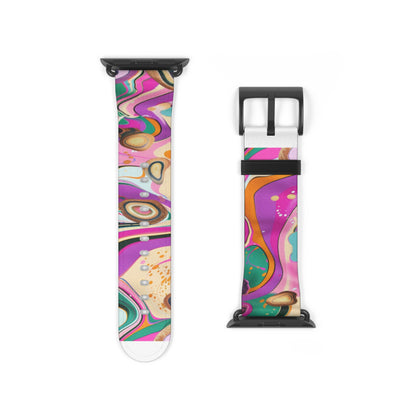 Vibrant Marbled Art Apple Watch Band, Expressive Color Fusion Smartwatch Strap, Unique Abstract Design Wristband Accessory. Apple Watch Band Apple Watch Straps For Series 4 5 6 7 8 9 ULTRA SE 38/40/41mm & 42/44/45mm Vegan Faux Leather Band