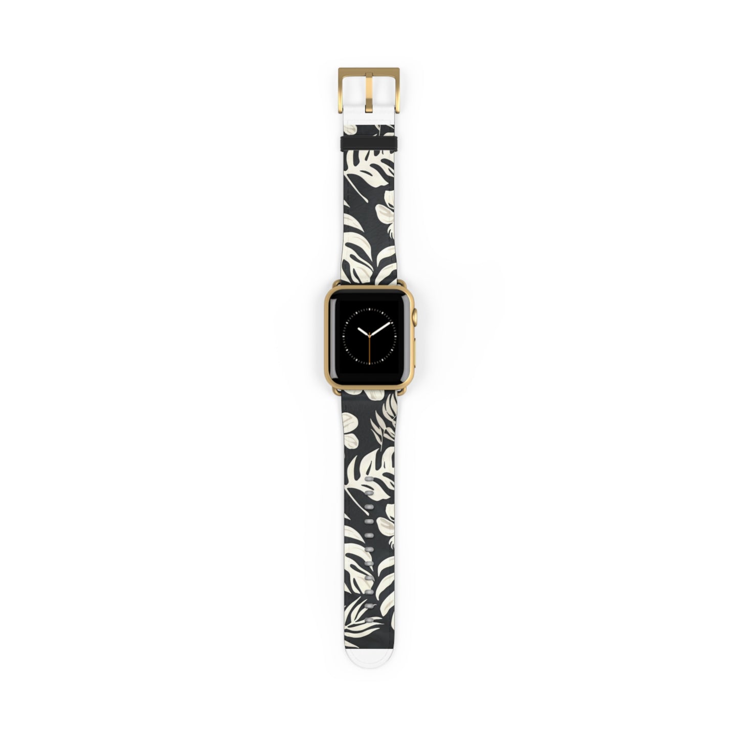 Monochromes Dschungellaub-Armband für die Apple Watch | Armband mit schwarz-weißem Blattdesign. Apple Watch-Armband, Apple Watch-Armbänder für die Serie 4, 5, 6, 7, 8, 9, ULTRA SE, 38/40/41 mm und 42/44/45 mm, veganes Kunstlederarmband 