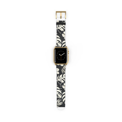 Monochromes Dschungellaub-Armband für die Apple Watch | Armband mit schwarz-weißem Blattdesign. Apple Watch-Armband, Apple Watch-Armbänder für die Serie 4, 5, 6, 7, 8, 9, ULTRA SE, 38/40/41 mm und 42/44/45 mm, veganes Kunstlederarmband 