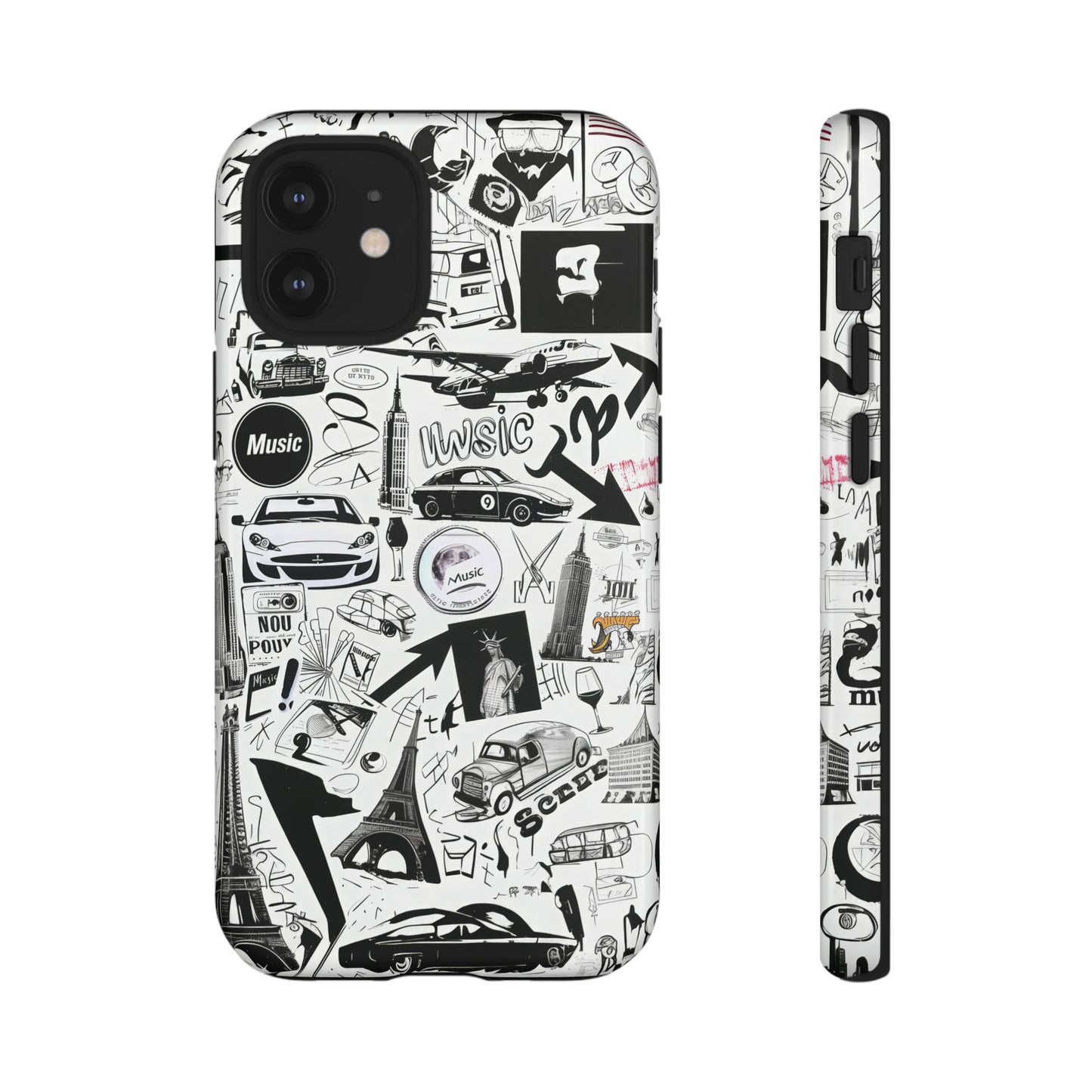 Iconica custodia per telefono con collage musicale in bianco e nero, cover dal design grafico moderno per audiofili, custodie per telefoni resistenti