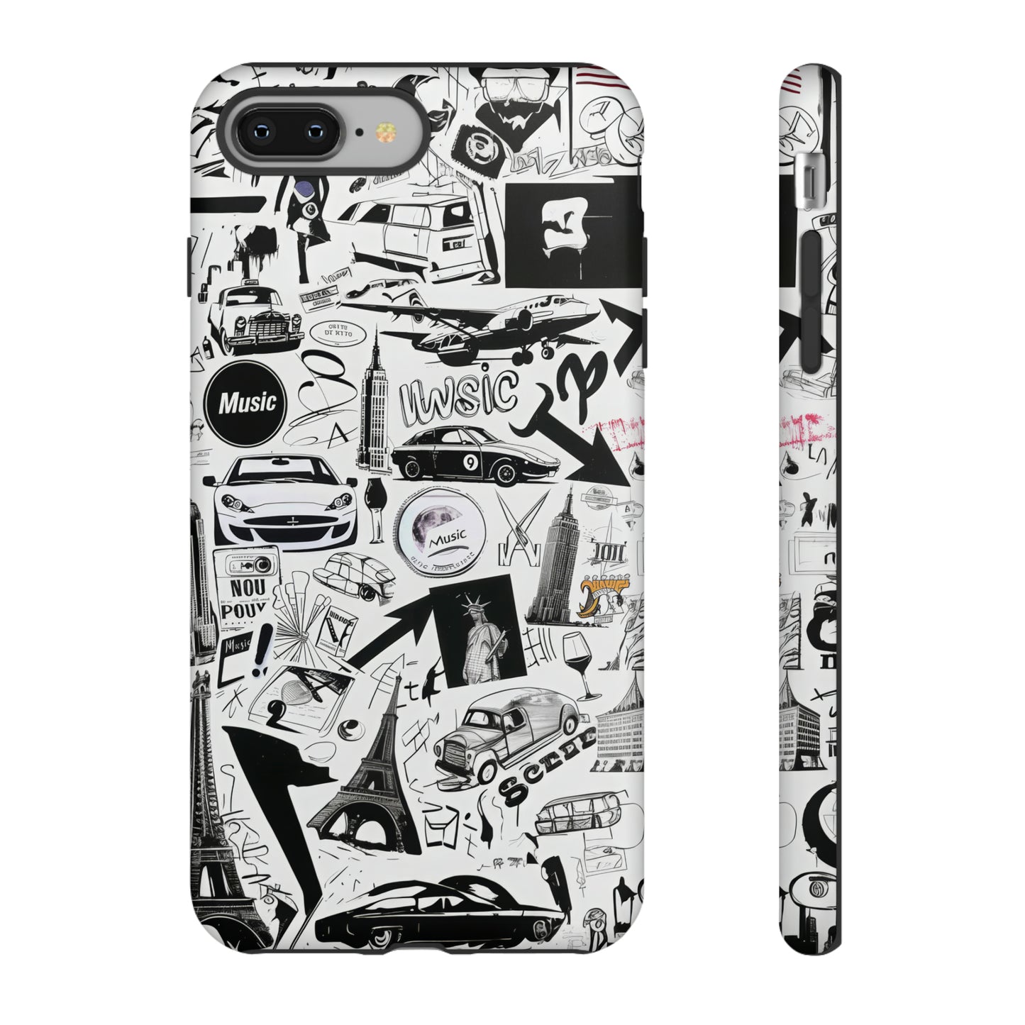 Iconica custodia per telefono con collage musicale in bianco e nero, cover dal design grafico moderno per audiofili, custodie per telefoni resistenti