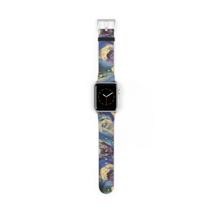 Starry Night Swirl Apple Watch Band, Van Gogh Inspired Art Strap, Expressionist Painting Accessory, Unique Art Lover's Watch Band, Creative Gift Idea. Apple Watch Straps For Series 4 5 6 7 8 9 ULTRA SE 38/40/41mm & 42/44/45mm Vegan Faux Leather Band