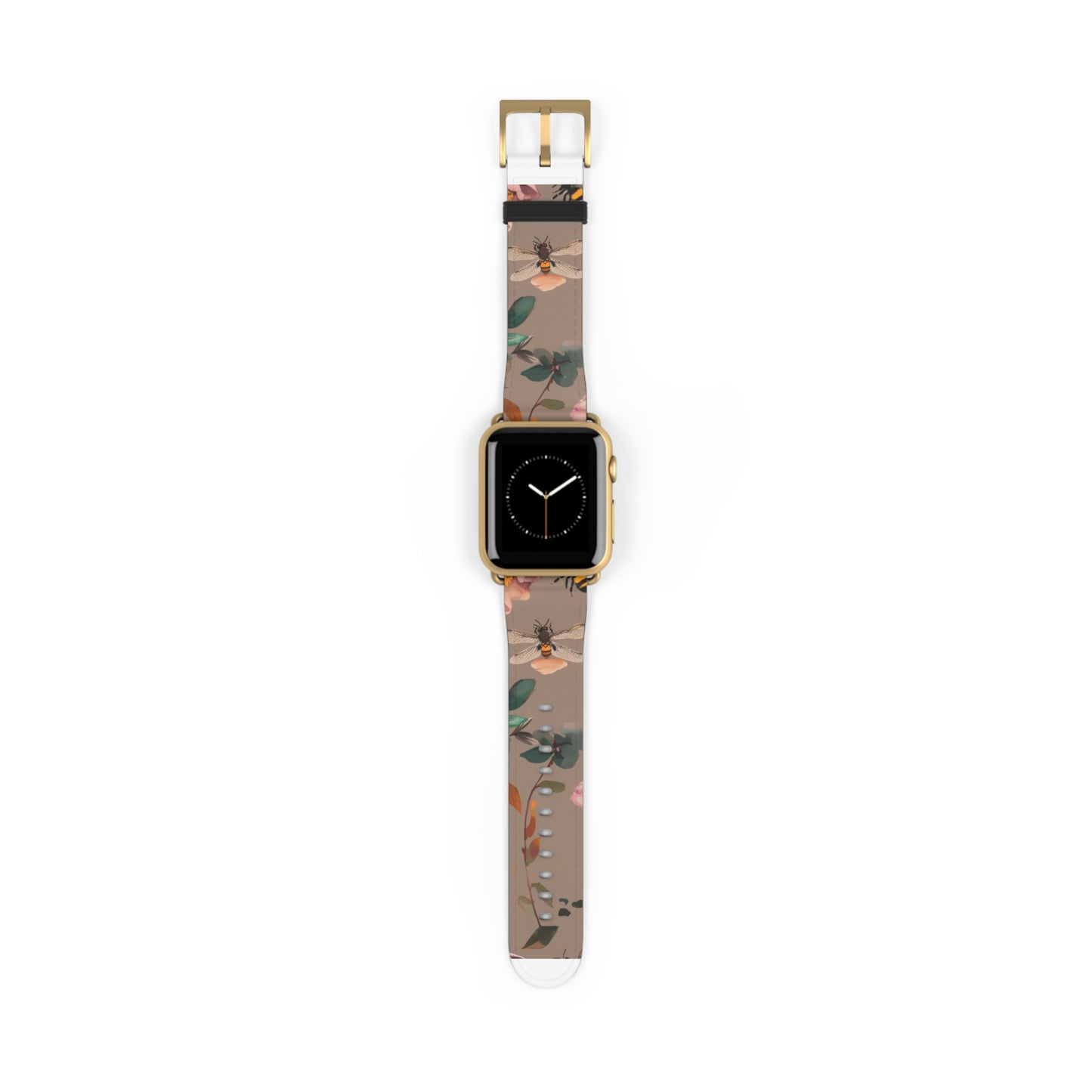 Nature-Inspired Bee and Floral Apple Watch Band, Pollinator Garden Smartwatch Strap, Unique Botanical Wristband Design. Apple Watch Band Apple Watch Straps For Series 4 5 6 7 8 9 ULTRA SE 38/40/41mm & 42/44/45mm Vegan Faux Leather Band