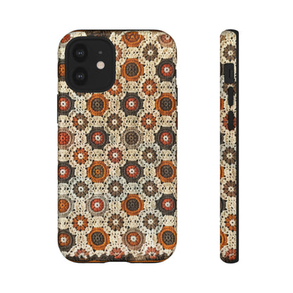 Custodia per iPhone retrò in pizzo all'uncinetto, estetica dal design artigianale, custodia protettiva in stile vintage, custodie per telefono resistenti