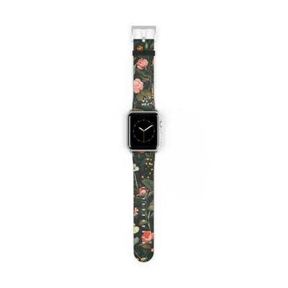 Midnight Garden Blooms Apple Watch Band, Dark Floral Elegance Smartwatch Strap, Nature-Inspired Rose Pattern Accessory. Apple Watch Band Apple Watch Straps For Series 4 5 6 7 8 9 ULTRA SE 38/40/41mm & 42/44/45mm Vegan Faux Leather Band