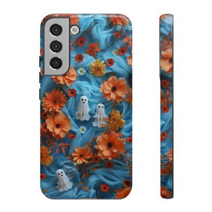 Gruselige florale Halloween Handyhülle, Herbstliche Geister und Blumen Design Hülle für Smartphones, Robuste Handyhüllen