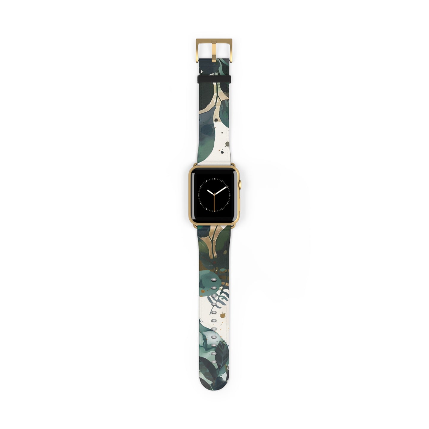 Cinturino per Apple Watch dal design a foglia tropicale, cinturino artistico botanico, accessorio di moda ispirato al verde, cinturino eco-chic, regalo perfetto per gli amanti della natura. Cinturino in ecopelle vegana 