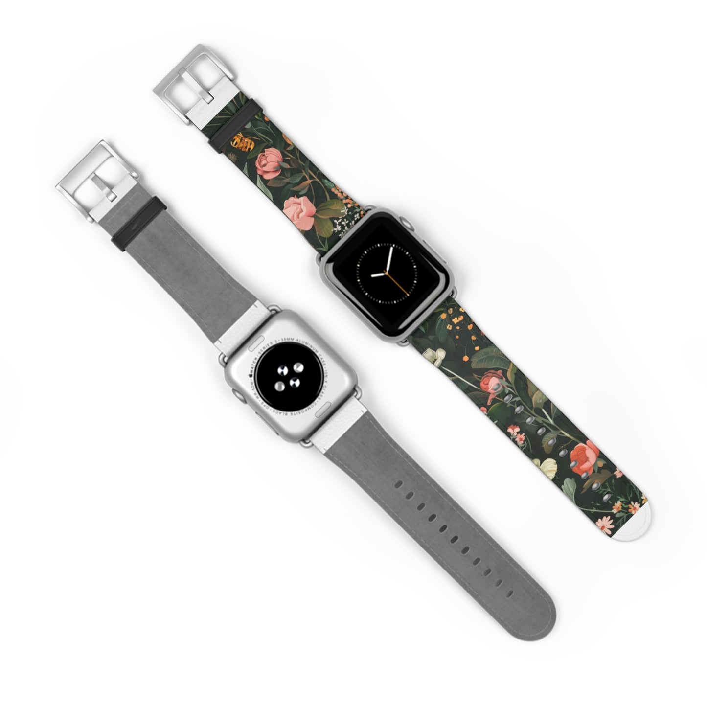 Midnight Garden Blooms Apple Watch Band, Dark Floral Elegance Smartwatch Strap, Nature-Inspired Rose Pattern Accessory. Apple Watch Band Apple Watch Straps For Series 4 5 6 7 8 9 ULTRA SE 38/40/41mm & 42/44/45mm Vegan Faux Leather Band