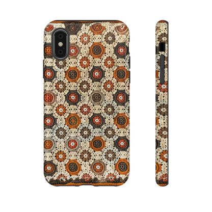 Custodia per iPhone retrò in pizzo all'uncinetto, estetica dal design artigianale, custodia protettiva in stile vintage, custodie per telefono resistenti