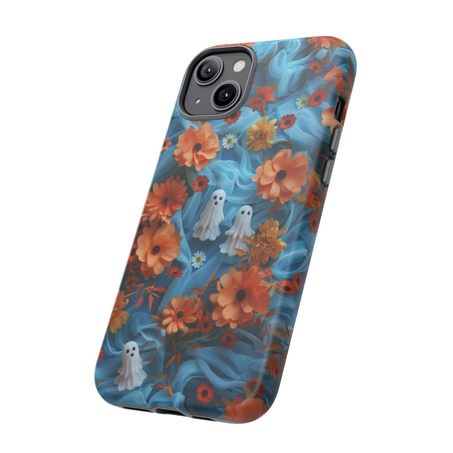 Gruselige florale Halloween Handyhülle, Herbstliche Geister und Blumen Design Hülle für Smartphones, Robuste Handyhüllen