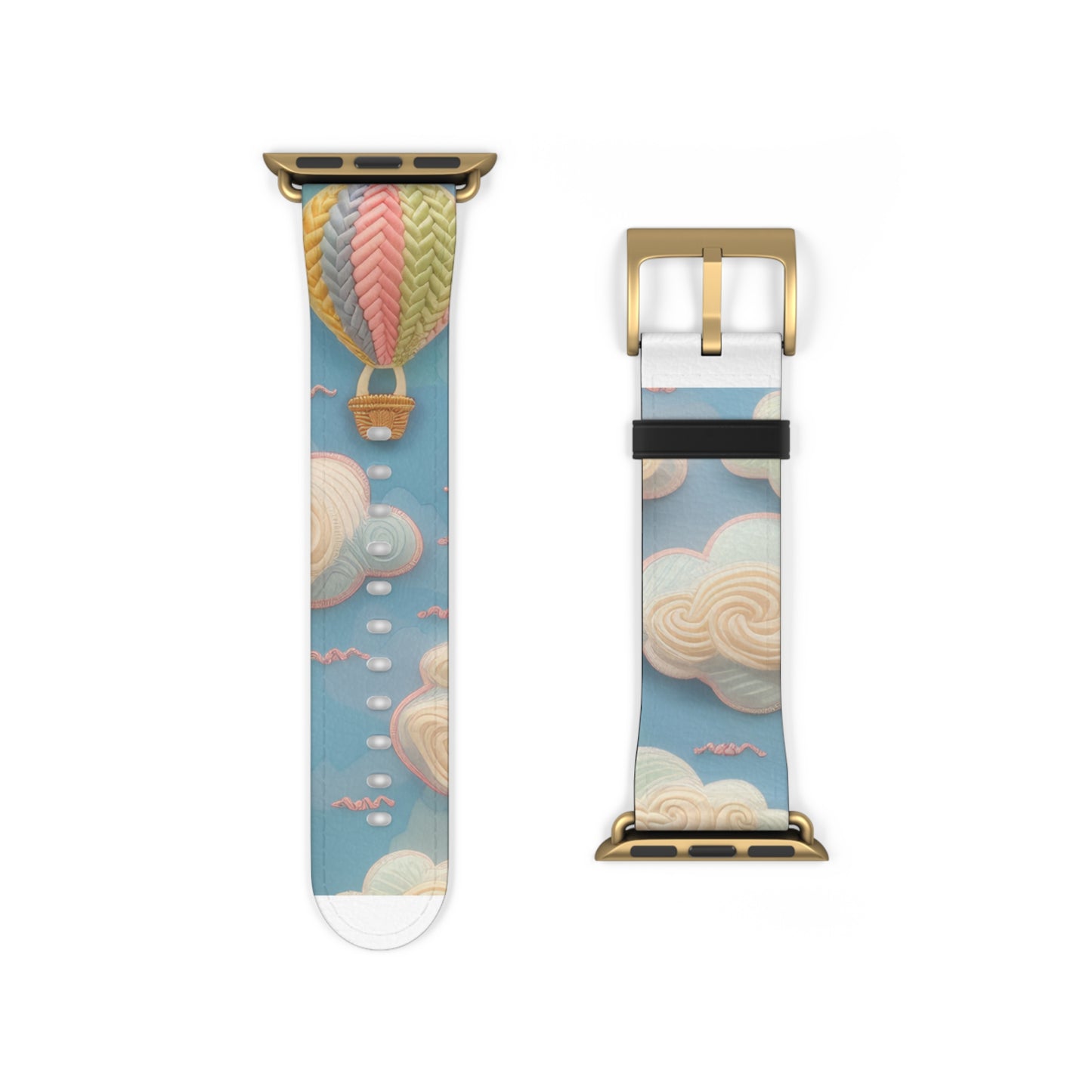 Serene Sky Heißluftballon Apple Watch Band, Pastell Wolken und Ballon Druck, verträumtes Smartwatch Armband. Apple Watch Band Apple Watch Armbänder für Serie 4 5 6 7 8 9 ULTRA SE 38/40/41mm &amp; 42/44/45mm veganes Kunstlederband 