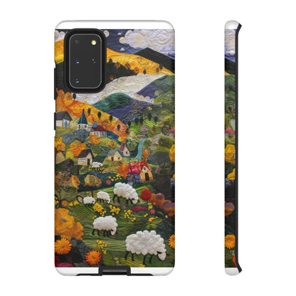 Quaint Countryside Quilt iPhone Case, Artistic Pastoral Landscape, Sturdy Protective Cover, Tough Phone Cases