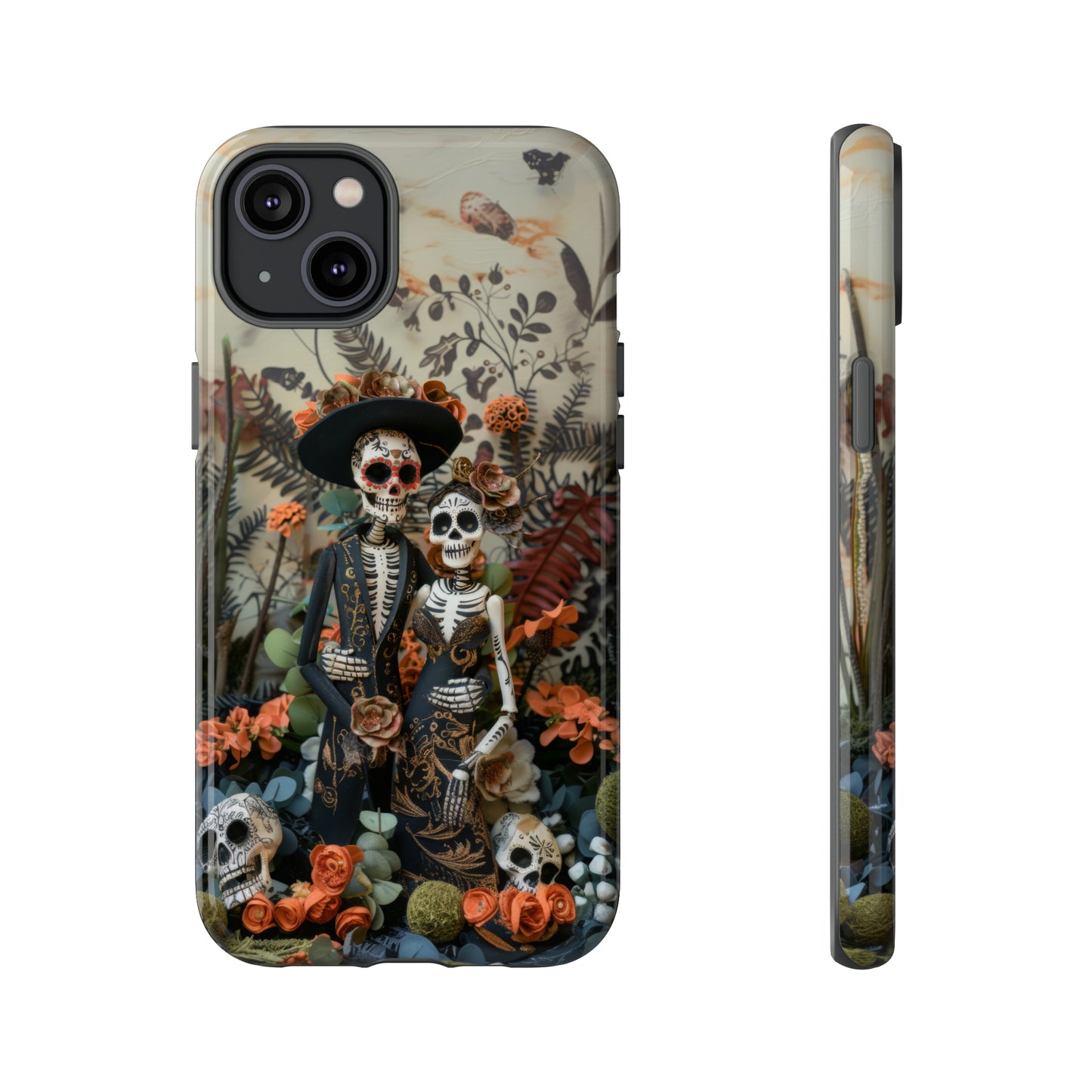 Custodia per telefono Dia de los Muertos, Cover con design di coppia scheletrica, Accessorio protettivo festivo per telefono, Custodie per telefono resistenti 