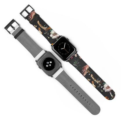 Enchanted Forest Flora Apple Watch Band, Mystical Mushroom and Blooms Smartwatch Strap, Dark Botanical Wristband Accessory. Apple Watch Band Apple Watch Straps For Series 4 5 6 7 8 9 ULTRA SE 38/40/41mm & 42/44/45mm Vegan Faux Leather Band