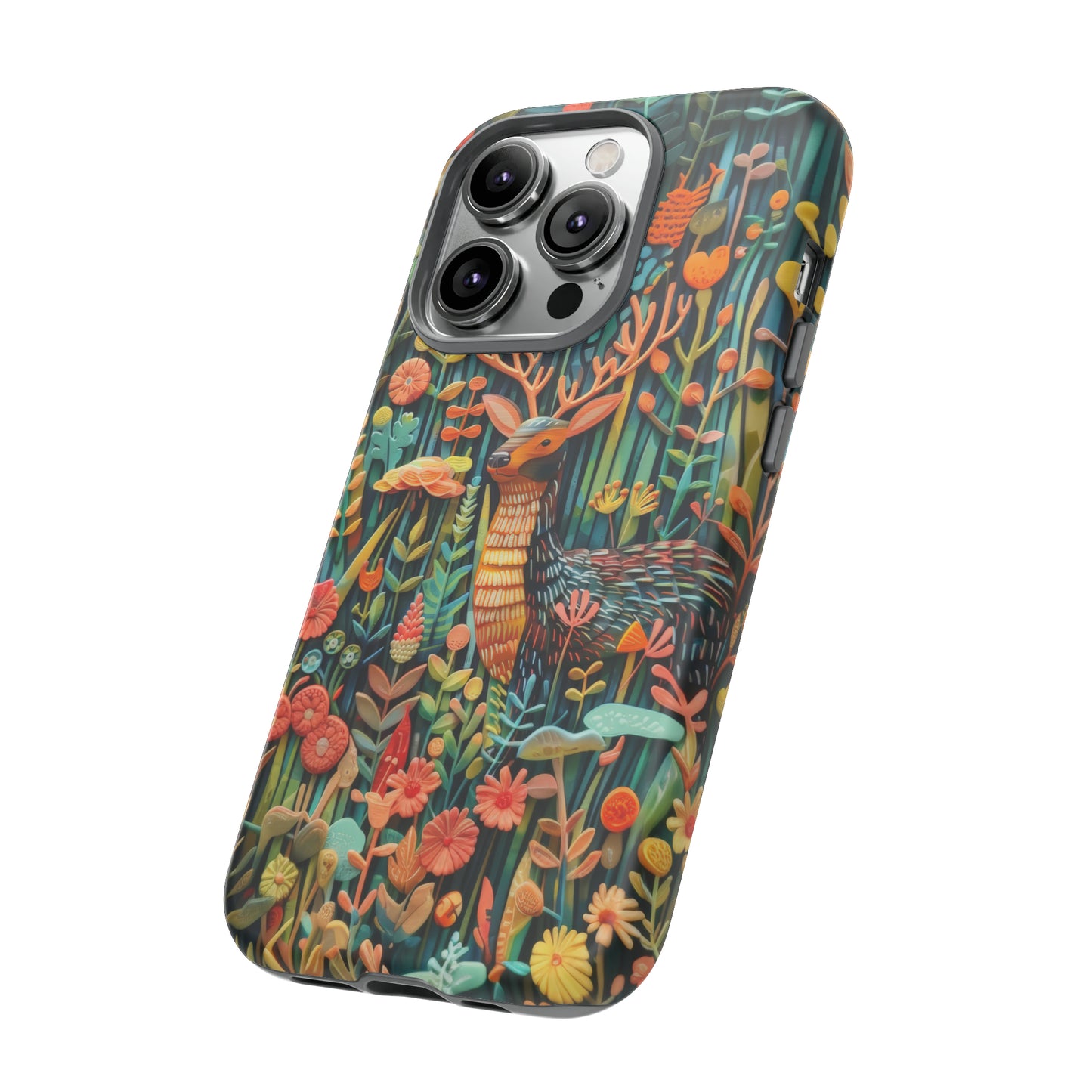 Mystical Woodland Stag iPhone Case, Vibrant Nature Scene, Artistic Protective Cover, Tough Phone Cases