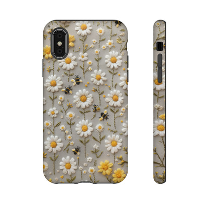 Spring Daisy Phone Case, Bees & Flowers Design, Nature-Inspired Protective Phone Cover, Tough Phone Cases