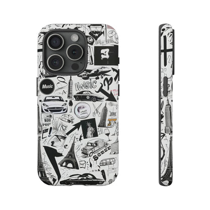 Iconica custodia per telefono con collage musicale in bianco e nero, cover dal design grafico moderno per audiofili, custodie per telefoni resistenti