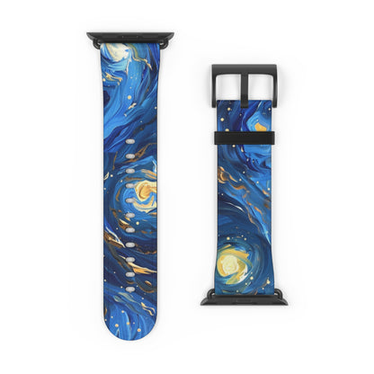 Van Gogh's Starry Night Apple Watch Band, Artistic Masterpiece Strap, Classic Painting Accessory, Expressionist Sky Watch Band, Inspired Art Gift. Apple Watch Straps For Series 4 5 6 7 8 9 ULTRA SE 38/40/41mm & 42/44/45mm Vegan Faux Leather Band