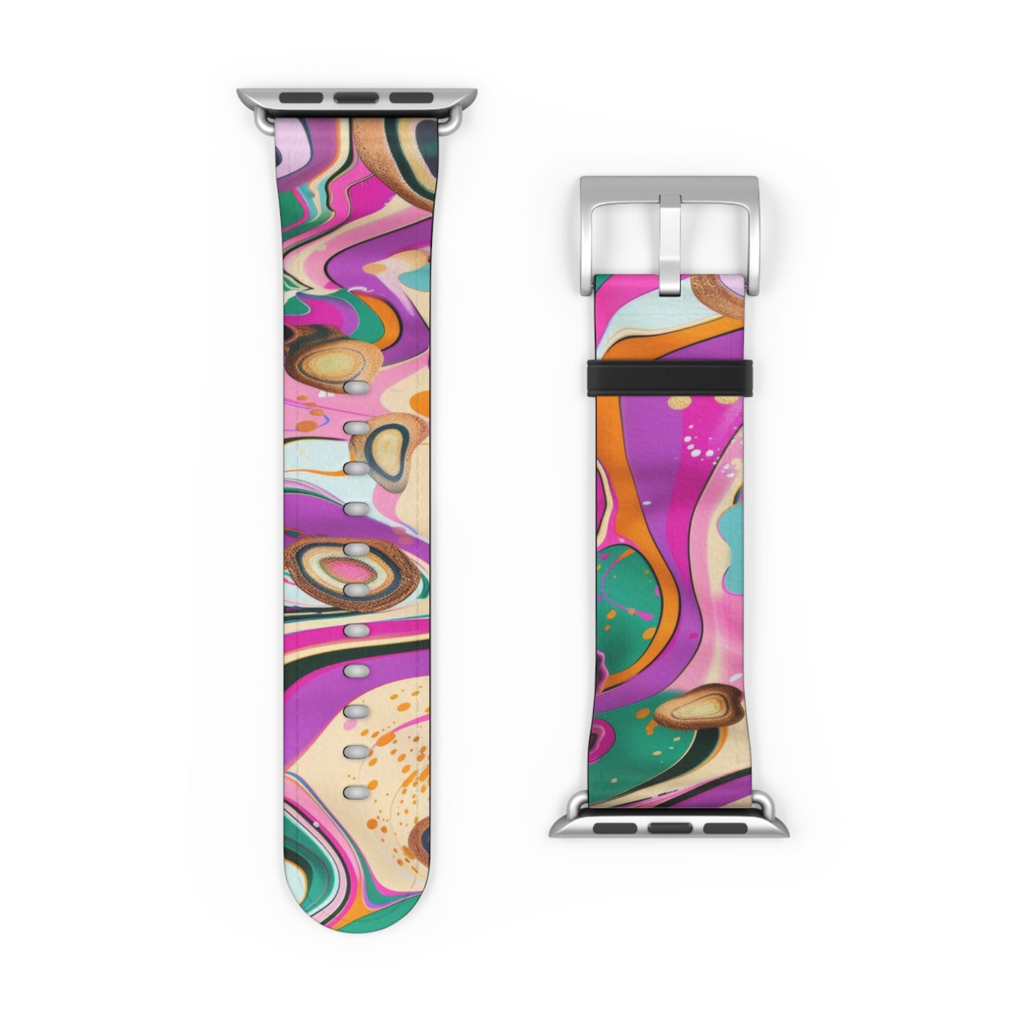 Vibrant Marbled Art Apple Watch Band, Expressive Color Fusion Smartwatch Strap, Unique Abstract Design Wristband Accessory. Apple Watch Band Apple Watch Straps For Series 4 5 6 7 8 9 ULTRA SE 38/40/41mm & 42/44/45mm Vegan Faux Leather Band