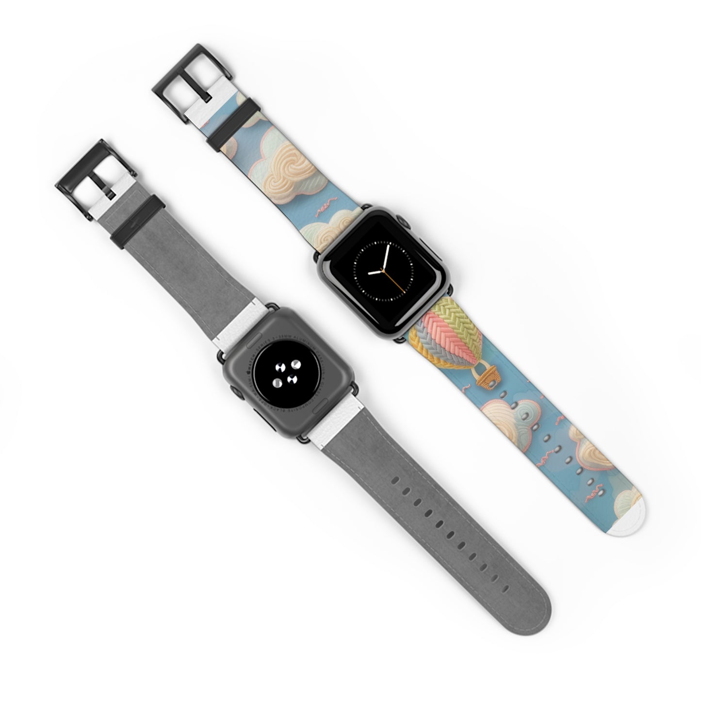 Serene Sky Heißluftballon Apple Watch Band, Pastell Wolken und Ballon Druck, verträumtes Smartwatch Armband. Apple Watch Band Apple Watch Armbänder für Serie 4 5 6 7 8 9 ULTRA SE 38/40/41mm &amp; 42/44/45mm veganes Kunstlederband 