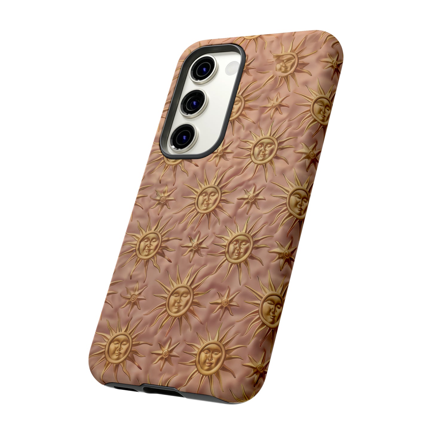 Custodia per iPhone con motivo sole celeste, design solare 3D strutturato, custodia protettiva lussuosa, custodie per telefono resistenti