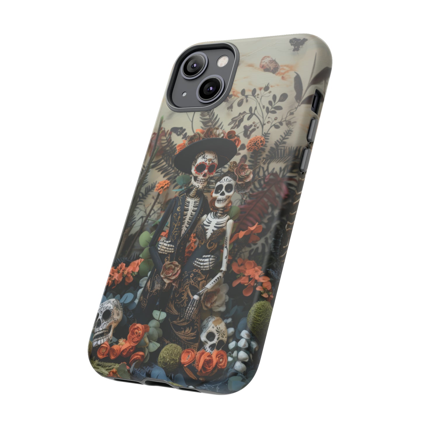 Custodia per telefono Dia de los Muertos, Cover con design di coppia scheletrica, Accessorio protettivo festivo per telefono, Custodie per telefono resistenti 