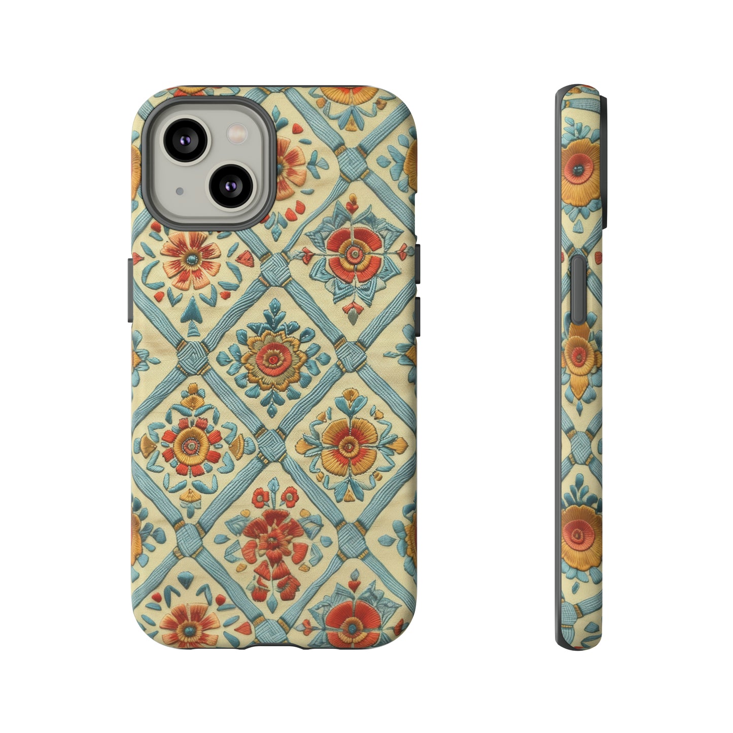 Vintage gesteppte florale iPhone-Hülle, Telefonhülle mit besticktem Design, handwerklich inspirierte Schutzausrüstung, robuste Hüllen