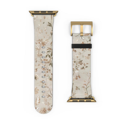 Classic Neutral Floral Apple Watch Band, Elegant Botanical Print Strap, Timeless Accessory, Sophisticated Tech Wear. Apple Watch Straps For Series 4 5 6 7 8 9 ULTRA SE 38/40/41mm & 42/44/45mm Vegan Faux Leather Band