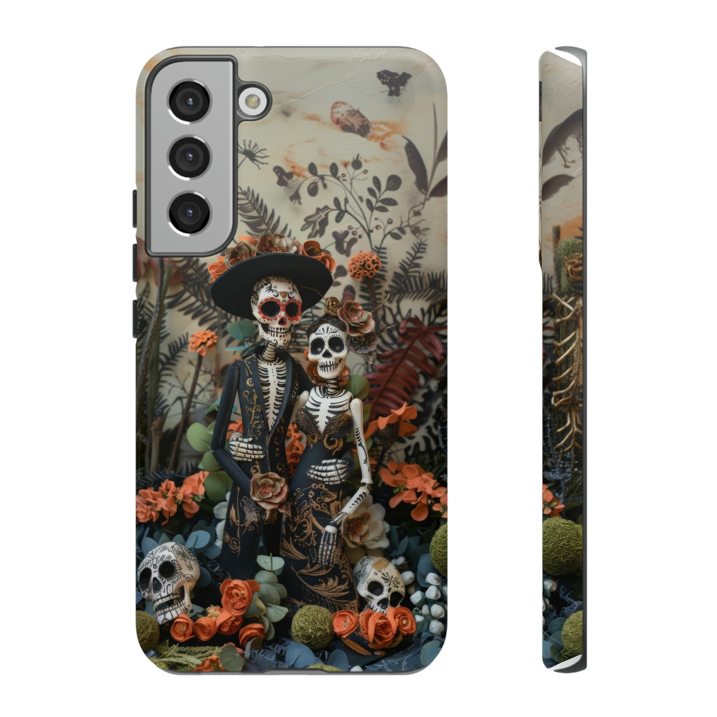 Custodia per telefono Dia de los Muertos, Cover con design di coppia scheletrica, Accessorio protettivo festivo per telefono, Custodie per telefono resistenti 