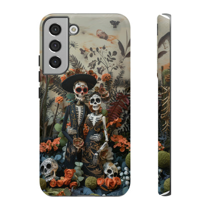 Custodia per telefono Dia de los Muertos, Cover con design di coppia scheletrica, Accessorio protettivo festivo per telefono, Custodie per telefono resistenti 