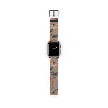 Nature-Inspired Bee and Floral Apple Watch Band, Pollinator Garden Smartwatch Strap, Unique Botanical Wristband Design. Apple Watch Band Apple Watch Straps For Series 4 5 6 7 8 9 ULTRA SE 38/40/41mm & 42/44/45mm Vegan Faux Leather Band