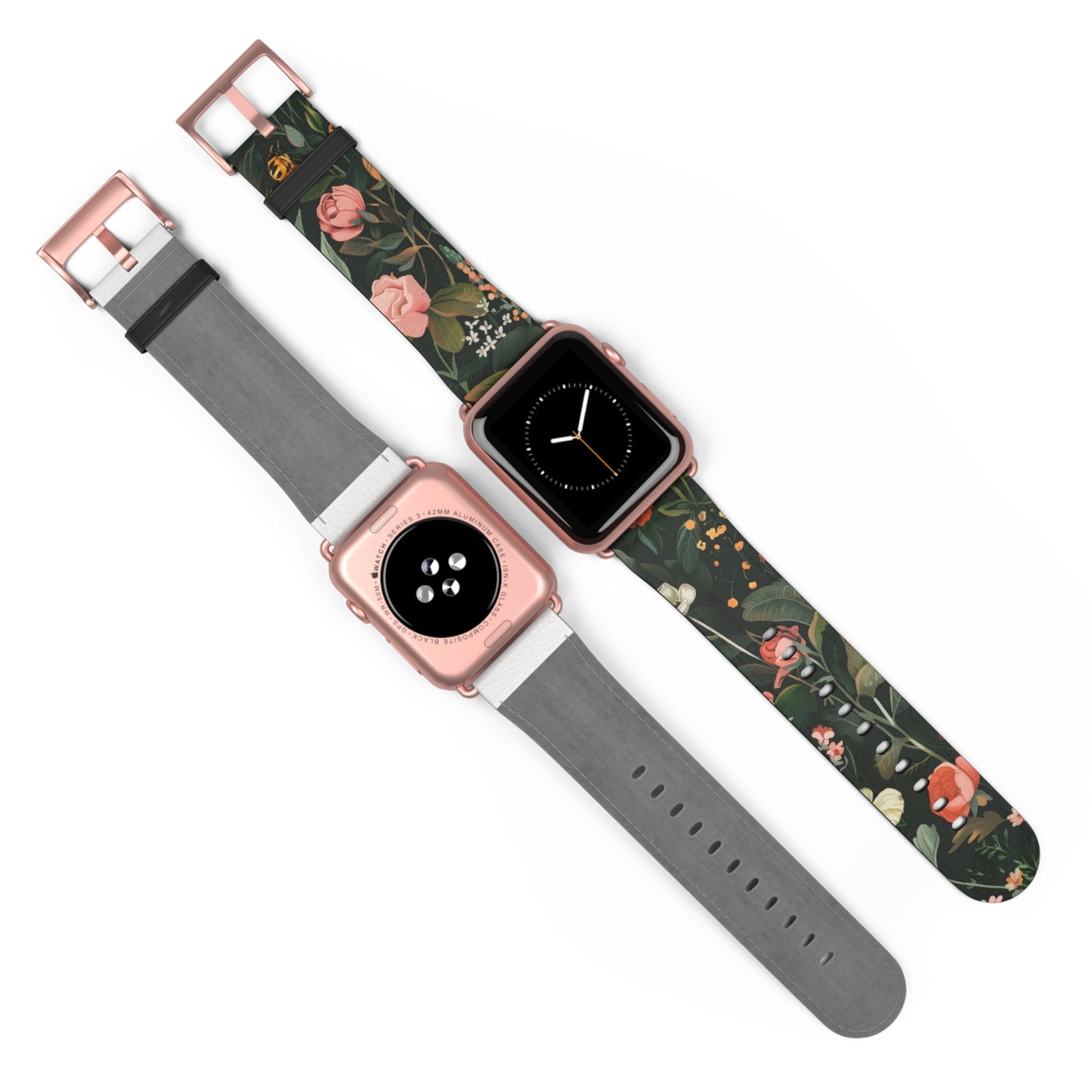 Midnight Garden Blooms Apple Watch Band, Dark Floral Elegance Smartwatch Strap, Nature-Inspired Rose Pattern Accessory. Apple Watch Band Apple Watch Straps For Series 4 5 6 7 8 9 ULTRA SE 38/40/41mm & 42/44/45mm Vegan Faux Leather Band