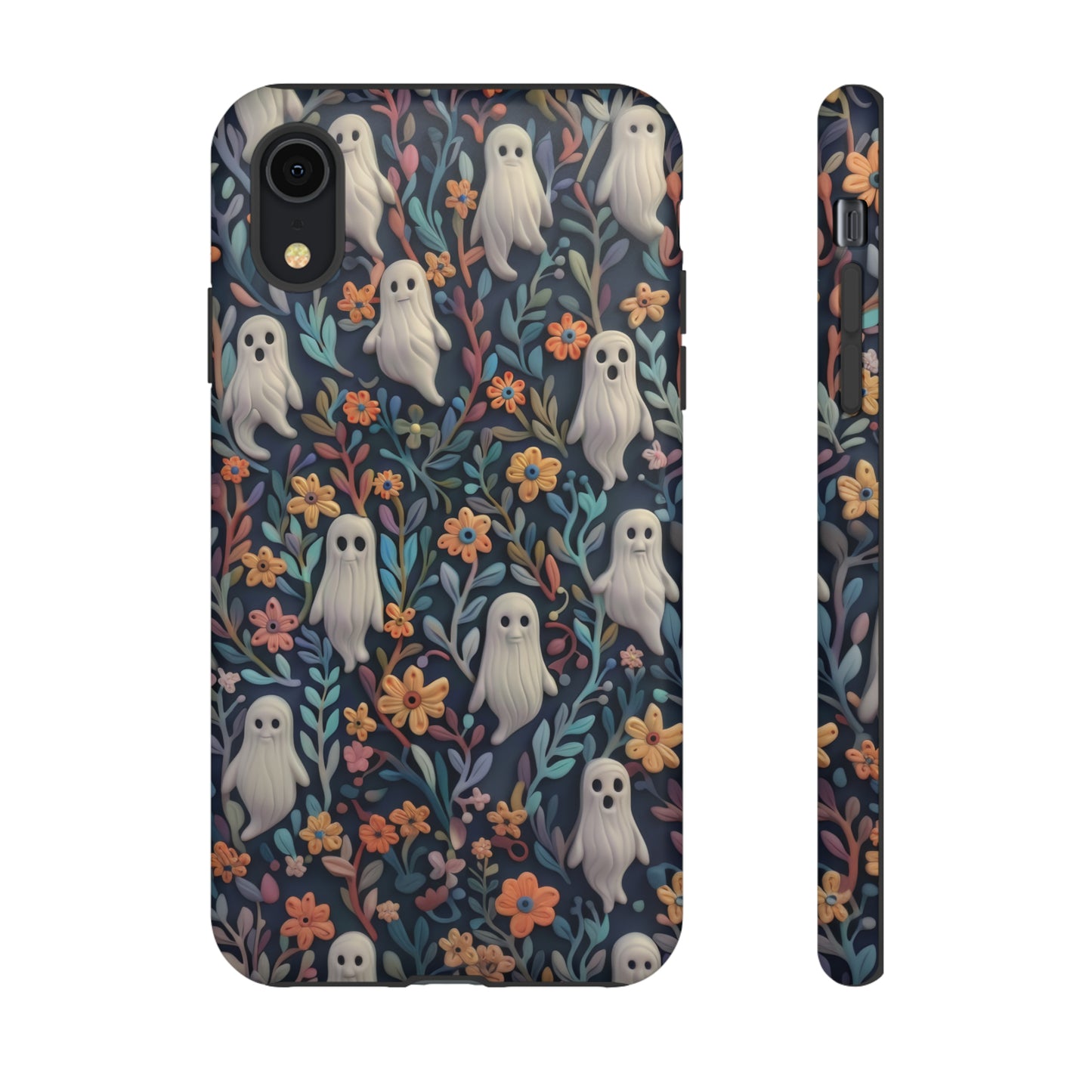 Whimsical Ghosts Floral iPhone Case, Unique Spooky Design, Charming Protective Cover, Tough Cases