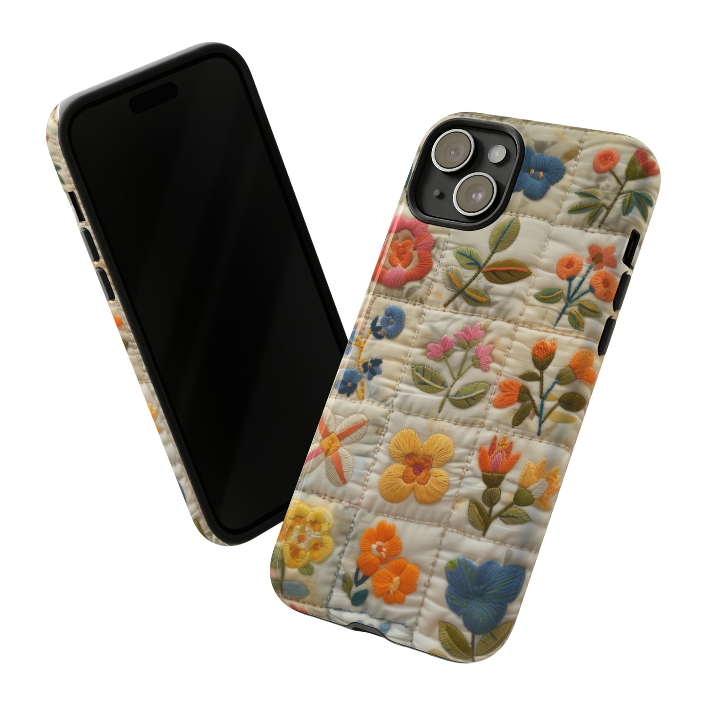 Custodia per telefono floreale trapuntata, cover morbida per telefono con fiori ricamati, custodia per smartphone elegante e protettiva, custodie per telefono resistenti