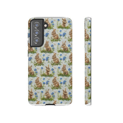 Springtime Bunnies iPhone Hülle, Entzückendes Kaninchen- und Glockenblumen-Design, Bezaubernde Schutzhülle, Robuste Hüllen 