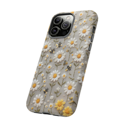 Spring Daisy Phone Case, Bees & Flowers Design, Nature-Inspired Protective Phone Cover, Tough Phone Cases