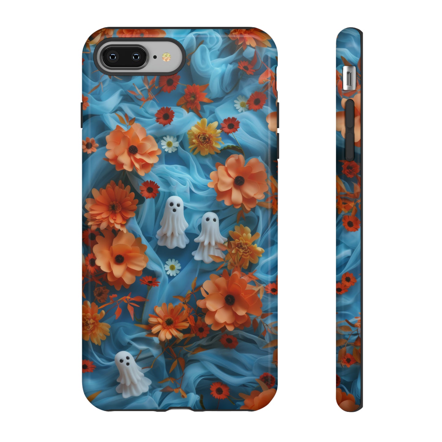 Gruselige florale Halloween Handyhülle, Herbstliche Geister und Blumen Design Hülle für Smartphones, Robuste Handyhüllen