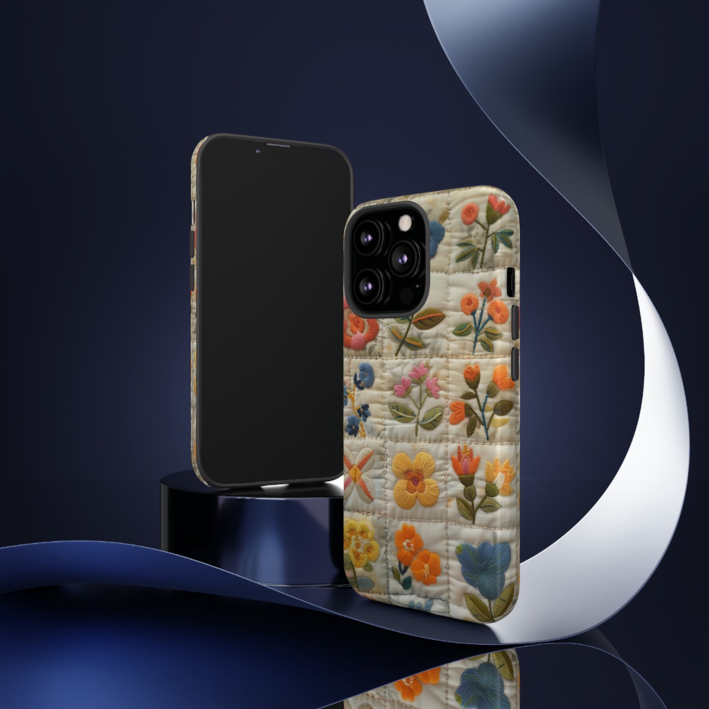 Custodia per telefono floreale trapuntata, cover morbida per telefono con fiori ricamati, custodia per smartphone elegante e protettiva, custodie per telefono resistenti