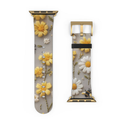 Spring Meadow Daisy Apple Watch Band, Fresh Yellow & White Floral Design, Nature-Inspired Smartwatch Strap. Apple Watch Band Apple Watch Straps For Series 4 5 6 7 8 9 ULTRA SE 38/40/41mm & 42/44/45mm Vegan Faux Leather Band