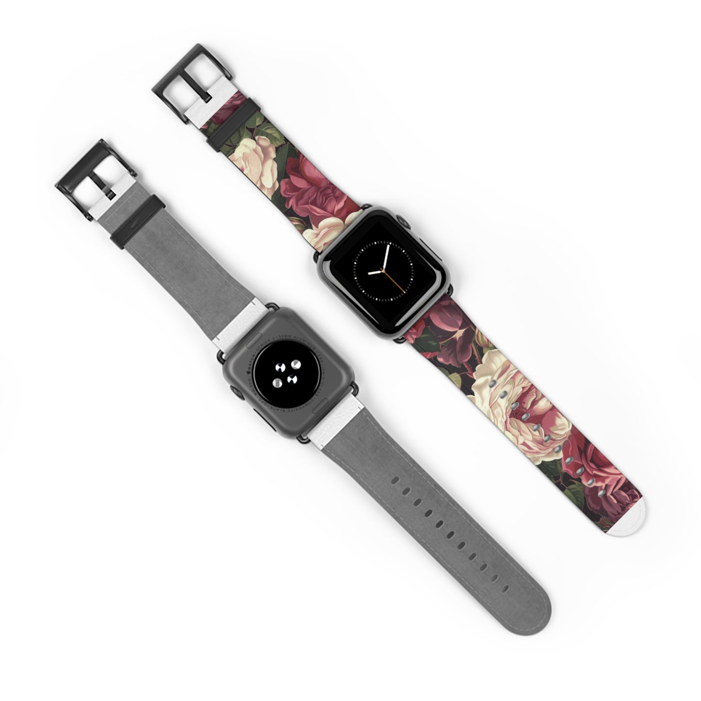 Romantic Rose Garden Apple Watch Band, Lush Floral Bloom Smartwatch Strap, Deep Red and Pink Rose Wristband Accessory. Apple Watch Band Apple Watch Straps For Series 4 5 6 7 8 9 ULTRA SE 38/40/41mm & 42/44/45mm Vegan Faux Leather Band