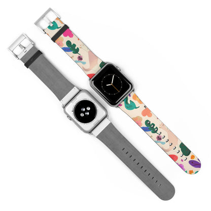 Whimsical Abstract Art Apple Watch Band | Colorful Illustrative Design Strap | Modern Artistic Watch Accessory | Eclectic Style Gift. Apple Watch Band Apple Watch Straps For Series 4 5 6 7 8 9  ULTRA SE 38/40/41mm & 42/44/45mm Vegan Faux Leather Band