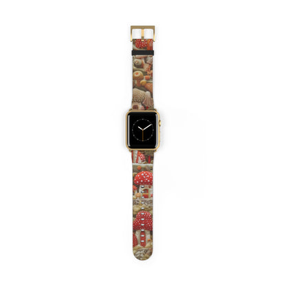 Stravagante cinturino per Apple Watch con fungo da fiaba, design foresta incantata, accessorio magico per smartwatch. Cinturino Apple Watch Cinturini Apple Watch per serie 4 5 6 7 8 9 ULTRA SE 38/40/41 mm e 42/44/45 mm Cinturino in ecopelle vegana